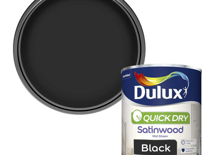 Dulux Quick Dry Satinwood Paint For Wood And Metal, Black, 750ml