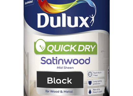 Dulux Quick Dry Satinwood Paint For Wood And Metal, Black, 750ml