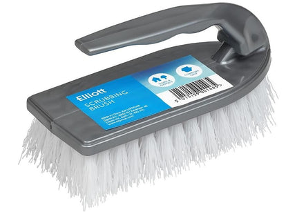 Elliott Iron Shaped Scrubbing Brush with Curved Grip Handle, Durable hard synthetic plastic fibres