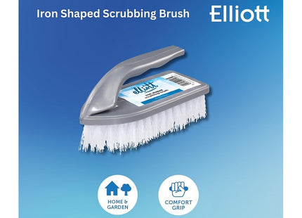 Elliott Iron Shaped Scrubbing Brush with Curved Grip Handle, Durable hard synthetic plastic fibres