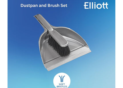 Elliott Dustpan and Brush Set, Durable Plastic Pan with Rubber Lip for easy pick up, Soft Nylon Fibres Ideal for Indoor Cleaning including Carpets