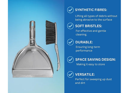 Elliott Dustpan and Brush Set, Durable Plastic Pan with Rubber Lip for easy pick up, Soft Nylon Fibres Ideal for Indoor Cleaning including Carpets