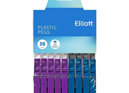 Elliott Plastic Pegs with Metal Spring, Assorted Colours, 36 Pack, Everyday Laundry Essential Pack