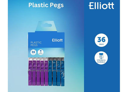 Elliott Plastic Pegs with Metal Spring, Assorted Colours, 36 Pack, Everyday Laundry Essential Pack