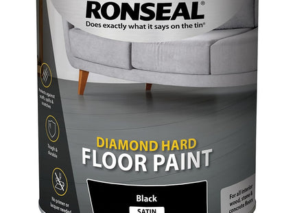 Ronseal 36628 Diamond Hard Flooring Paint, Black, 2.5 Litre