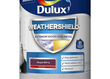 Dulux Weather Shield Exterior High Gloss Paint, 750ml - Royal Berry