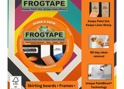 Shurtape Frog Tape Orange Gloss & Satin Painters Masking Tape 24mm x 41.1m, Indoor Painting and Decorating For Sharp Lines and No Paint Bleed