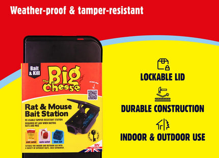 STV The Big Cheese Rat & Mouse Bait Station Reusable Tamper-Resistant & Weather-Proof Rat Bait Box Mouse Bait Box for Indoor & Outdoor Use