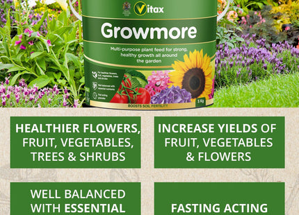 Vitax Growmore, General Purpose Fertiliser, Suitable For Fruit, Veg, Flowers And Lawn, Promotes Heavy Crops, Boosts Growth All Around The Garden- 5kg