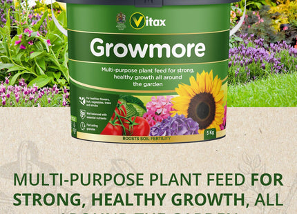 Vitax Growmore, General Purpose Fertiliser, Suitable For Fruit, Veg, Flowers And Lawn, Promotes Heavy Crops, Boosts Growth All Around The Garden- 5kg