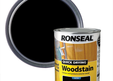 Ronseal 750ml Satin Finish Quick Dry Woodstain - Ebony QDWSE750