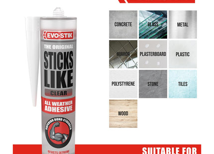Evo-stik Sticks Like Adhesive Clear - 290ml - All Weather - Extreme Temperature & Movement Resistant