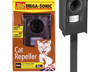 STV The Big Cheese Mega-Sonic Cat Repeller (Ultrasonic, Motion-Activated, Weather Tested, Humane) Clear, Green STV606