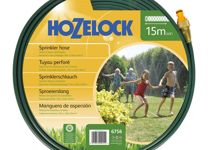 Hozelock Flat Sprinkler Hose 15 m: Perforated Hose Producing a Fine Spray like a Sprinkler, Long Surfaces (27 m_), Ready to Use [6756P0000]