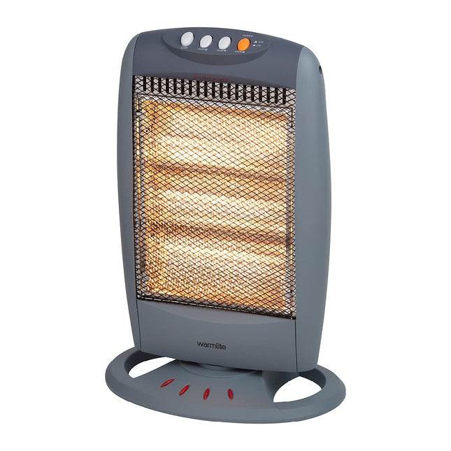 Warmlite 3 Bar Halogen Heater with Carry Handle, Safety Tip-Over Switch, 1200W, Grey WL42005