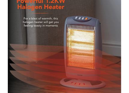 Warmlite 3 Bar Halogen Heater with Carry Handle, Safety Tip-Over Switch, 1200W, Grey WL42005