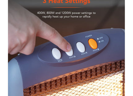 Warmlite 3 Bar Halogen Heater with Carry Handle, Safety Tip-Over Switch, 1200W, Grey WL42005