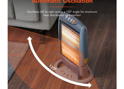 Warmlite 3 Bar Halogen Heater with Carry Handle, Safety Tip-Over Switch, 1200W, Grey WL42005
