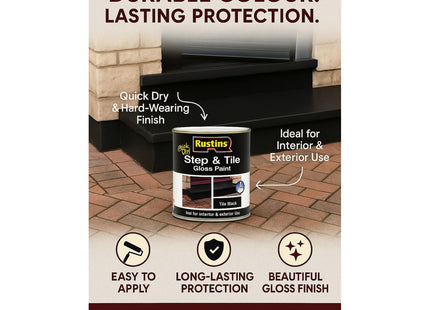 Rustins Step & Tile Paint Black Hard-Wearing Floor Coating for Concrete, Stone & Brick Slip-Resistant Finish for Indoor & Outdoor Use 1 Litre