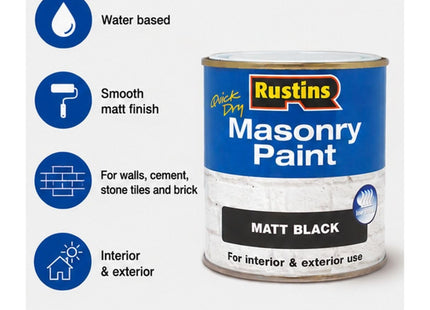 Rustins Masonry Paint Matt Black 250ml
