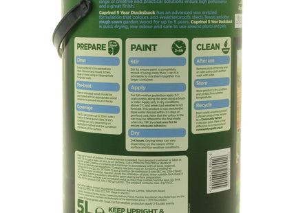 Cuprinol Ducksback 5 Year Shed and Fence Paint - Black 5 Litre