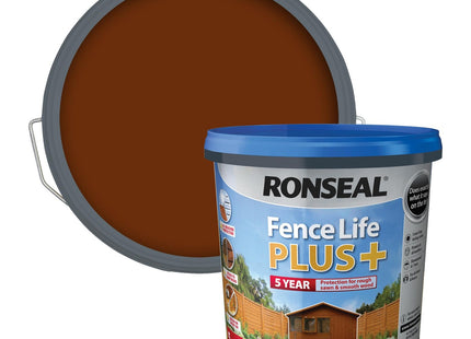 Ronseal 5 Litre Fence Life Plus Paint - Medium Oak RSLFLPPMO5L