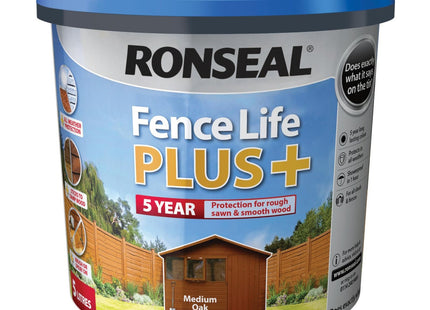 Ronseal 5 Litre Fence Life Plus Paint - Medium Oak RSLFLPPMO5L