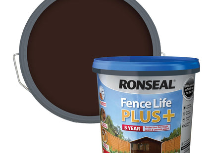 Ronseal 5 Litre Fence Life Plus Paint - Dark Oak RSLFLPPDO5L