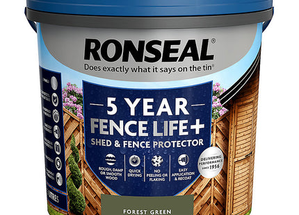 Ronseal 5 Litre Fence Life Plus Paint - Forest Green RSLFLPPFG5L
