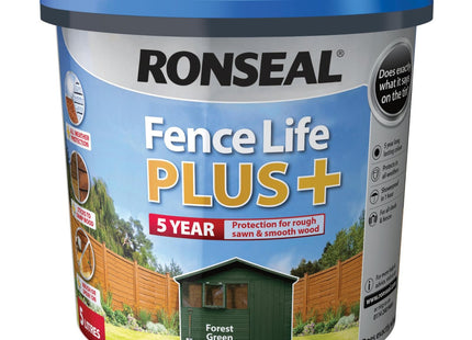 Ronseal 5 Litre Fence Life Plus Paint - Forest Green RSLFLPPFG5L
