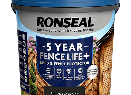 Ronseal 5 Litre Fence Life Plus Tudor Paint - Black Oak RSLFLPPCTBO5
