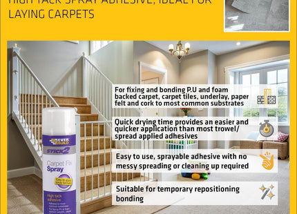 Everbuild Stick2 Carpet Fix Spray Adhesive - High Tack - Spray - Foaming Formula - 500ml