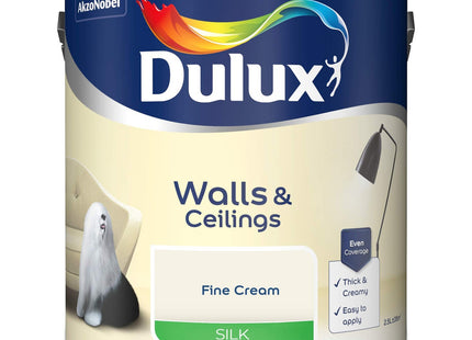 Dulux Silk Emulsion Paint For Walls And Ceilings - Fine Cream 2.5 Litre