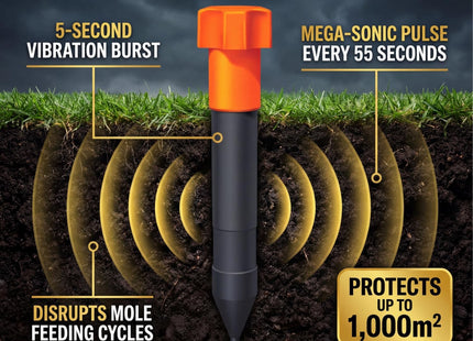 STV Defenders Mega-Sonic Mole Repeller Stake (Battery Powered, Hi-Vis, Humane, Natural Mole Deterrent) - 8.5x12x28 cm STV645