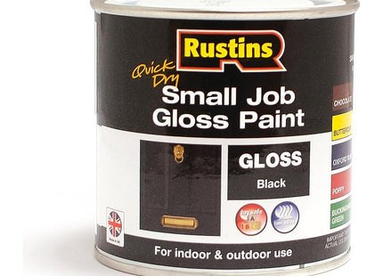 Rustins Black Gloss Paint Fast-Drying Water-Based Coating for Wood and Metal; Durable Hard-Wearing Finish with Smooth Gloss Shine 250ml