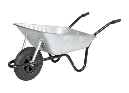 The Walsall Wheelbarrow Company 85 Litre Galvanized Builders Barrow Wheelbarrow in a Box - Pneumatic Wheel