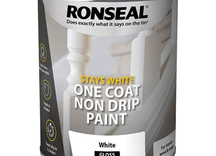Ronseal One Coat Stays Gloss Paint, White, 750ml RSLOCSWGP750