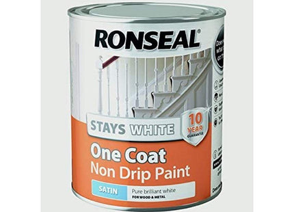Ronseal Stay White One Coat Satin 750ml, Non Drip One Coat Paint is Great if You've not got Much time