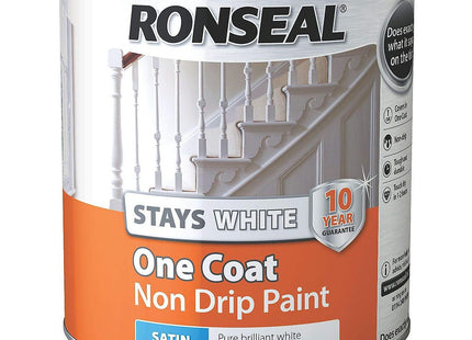 Ronseal One Coat Stays Satin Paint, White, 2.5 Litre RSLOCSWSP25L