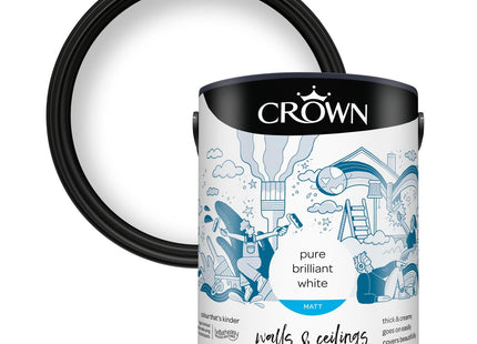 Crown Walls & Ceilings Brilliant White Matt Emulsion Paint 5 Litre