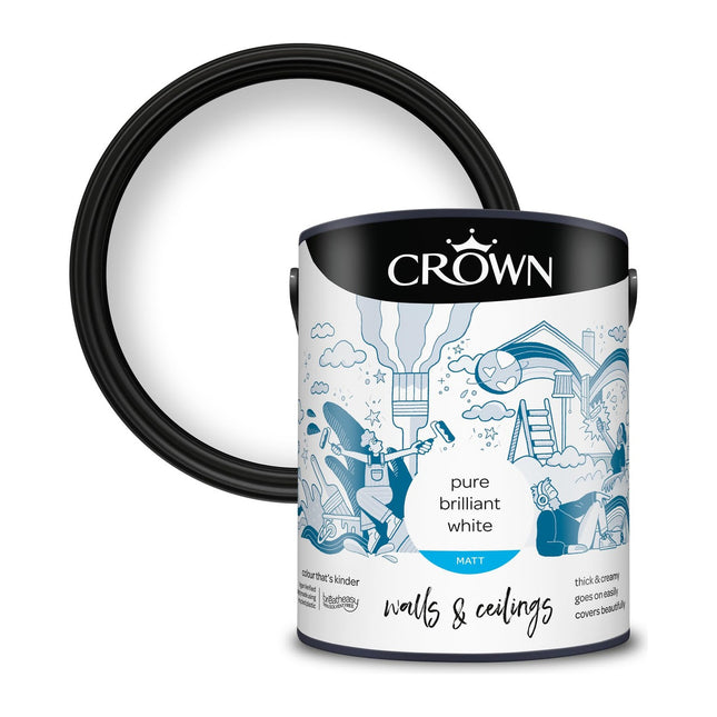 Crown Walls & Ceilings Brilliant White Matt Emulsion Paint 5 Litre