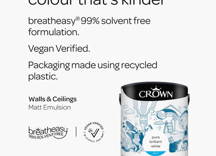 Crown Walls & Ceilings Brilliant White Matt Emulsion Paint 5 Litre