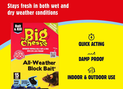 STV The Big Cheese All-Weather Bait Block 15 x, Weather-Resistant Pet Safe 10g