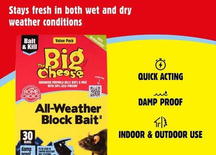 STV The Big Cheese All-Weather Rodent Block 30 x, Weather-Resistant Pet Safe 10g