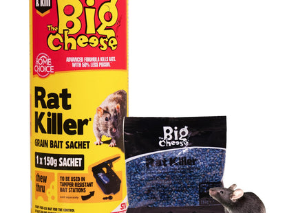 STV The Big Cheese Rat & Mouse Killer Grain Bait Sachet - 25g x 6 Kills Mice Pre-Measured Chew Through Sachet Difenacoum, Blue