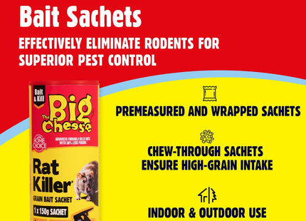 STV The Big Cheese Rat & Mouse Killer Grain Bait Sachet - 25g x 6 Kills Mice Pre-Measured Chew Through Sachet Difenacoum, Blue