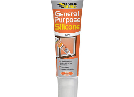 Everbuild General Purpose Silicone Sealant - Waterproof - Suitable for Interior and Exterior Use - Clear - 80ml
