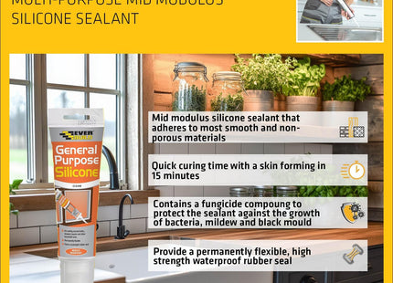 Everbuild General Purpose Silicone Sealant - Waterproof - Suitable for Interior and Exterior Use - Clear - 80ml