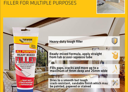 Everbuild All Purpose Ready Mixed Filler - Interior And Exterior Use - Dries White - 330g Tube
