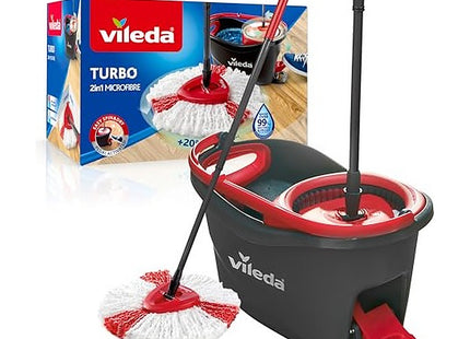 Vileda Turbo 2in1 Spin Mop & Bucket Set with Foot Pedal, Telescopic Handle up to 123cm, 2-in-1 Microfibre Mop Head for Deep Cleaning